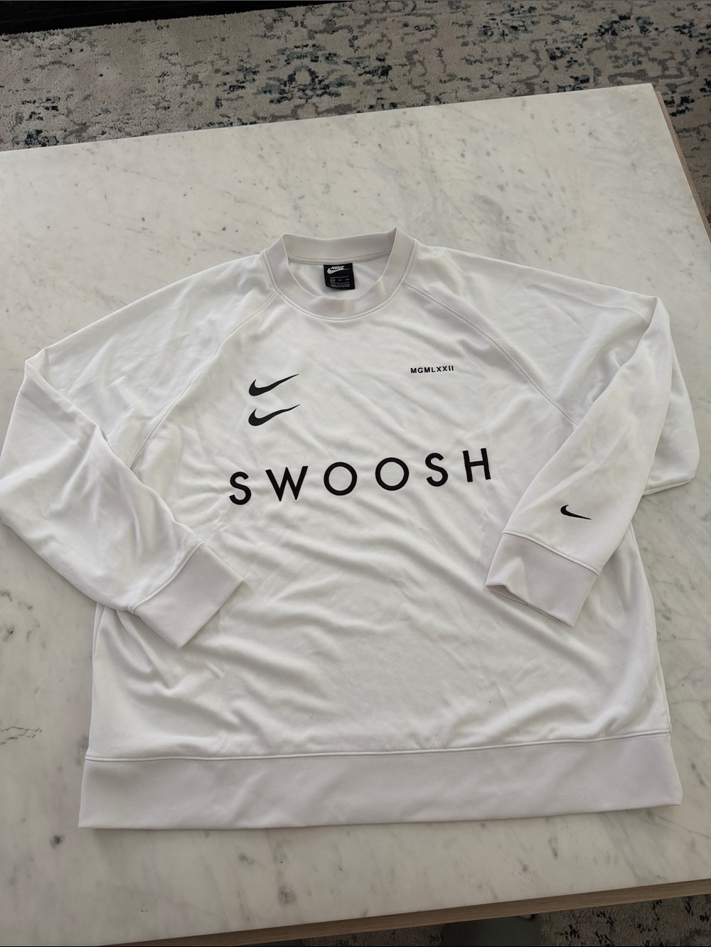 Nike White 'Swoosh' Crewneck Lightweight 100% Polyester Sweatshirt